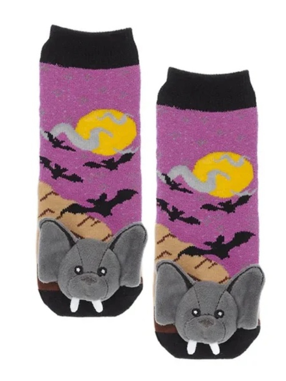 Halloween Messy Moose Plush Bat Crew Socks for Kids - Purple Moon Design 6-48 mo